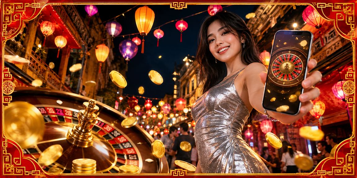 Ánh đèn lồng Hà Nội rực rỡ bên cạnh bàn roulette casino trong không khí lễ hội