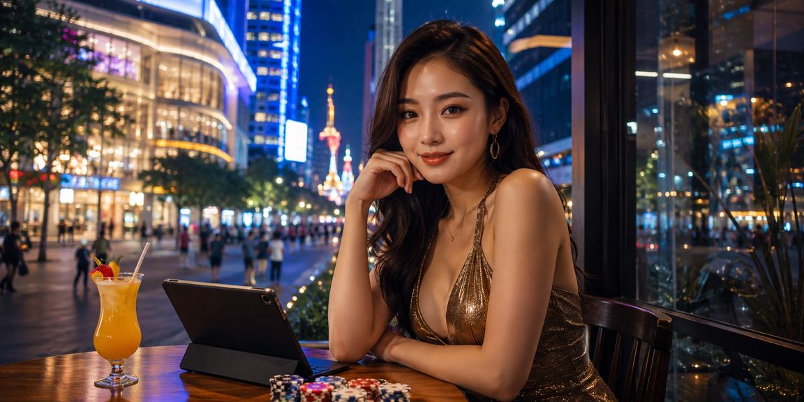 Không gian casino hiện đại tại Việt Nam với ánh sáng neon và bàn cược sang trọng